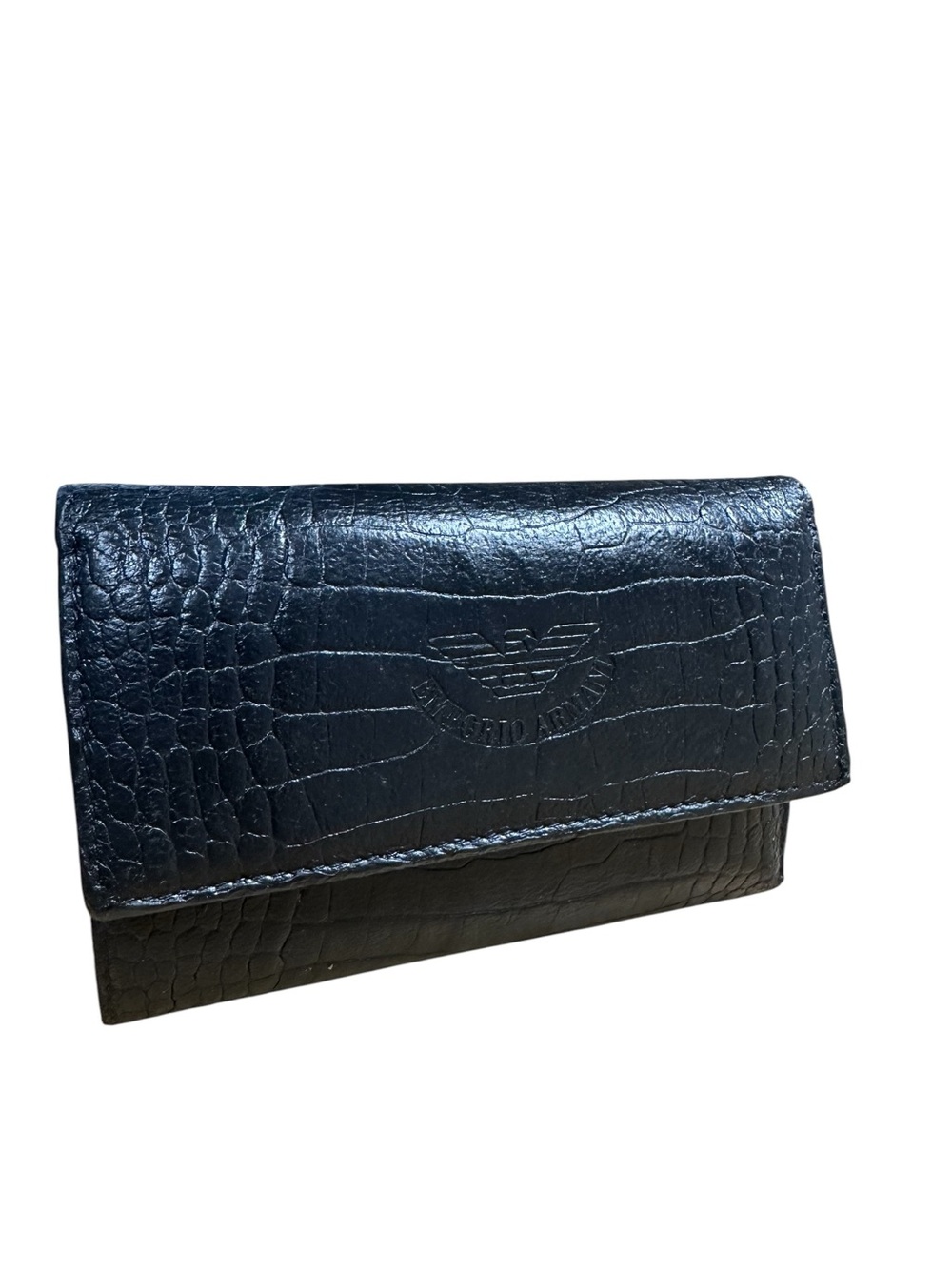 Emporio Armani Black Croc-Embossed Leather Wallet
